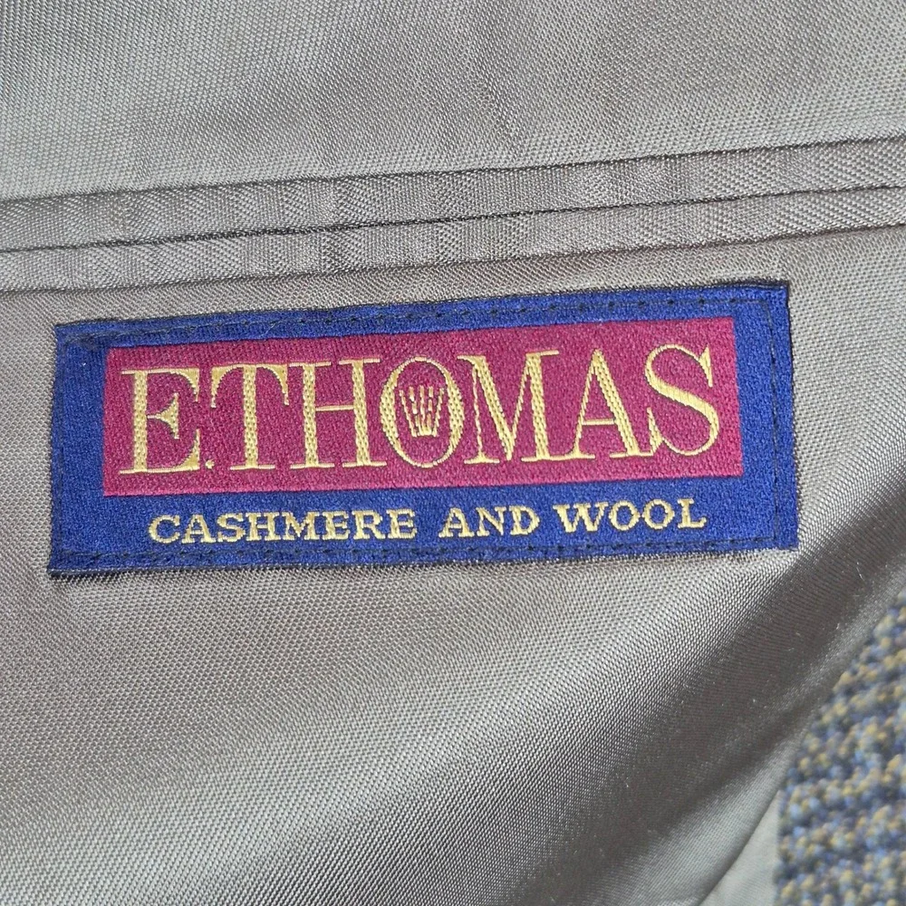 E. Thomas Nordstrom Wool Cashmere Blazer Mens 38R Brown Glen Plaid Sport Coat